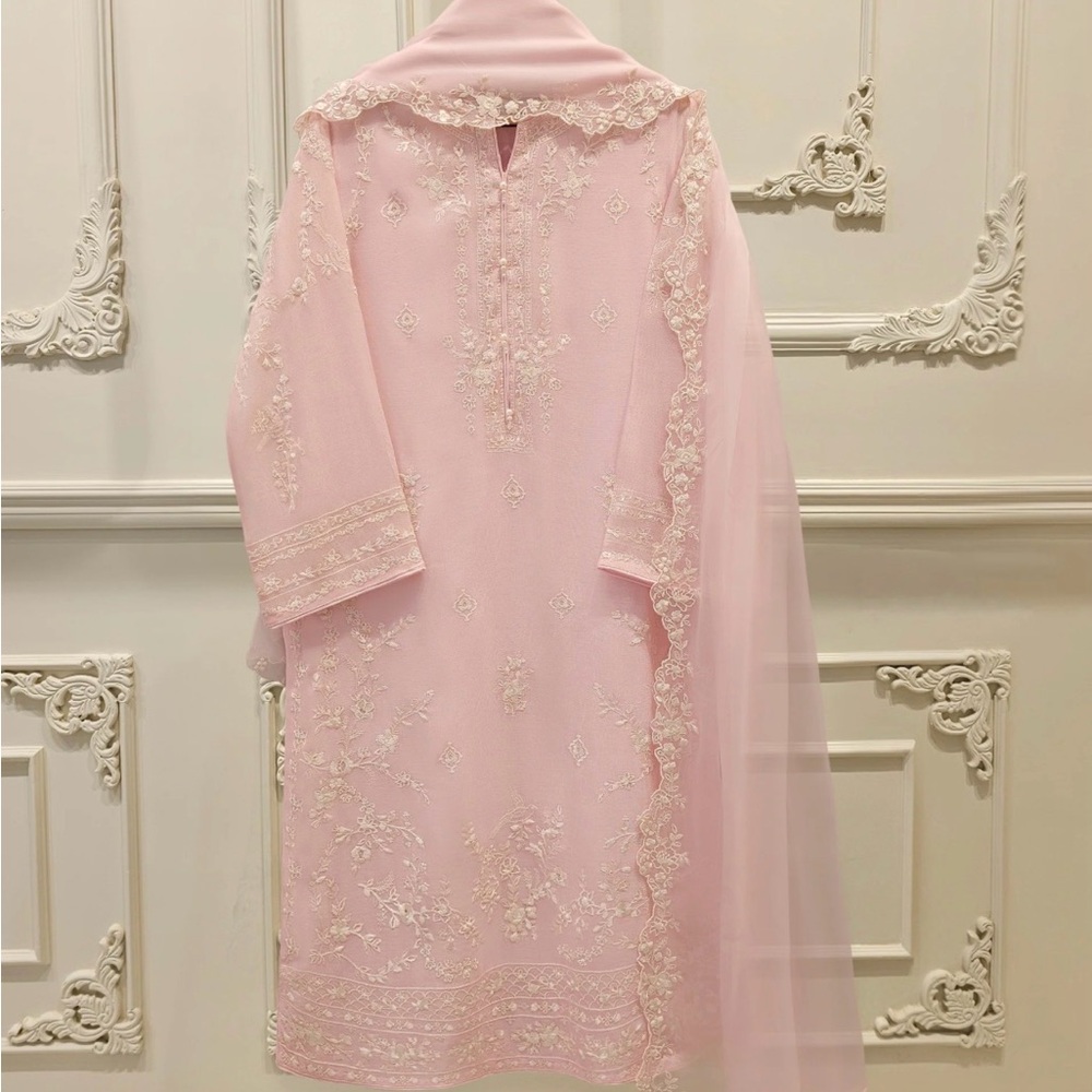 Elegant Agha Noor 3 Piece - Pure Embroidered Cotton Net Suit